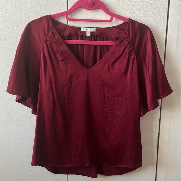 Joie Ankita Short Sleeve Flutter Sleeve Top, Burgandy Garnet Color - Picture 2 of 5